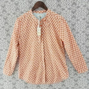 NWT Fossil orange polka dot button down long sleeve tie neck women's shirt M